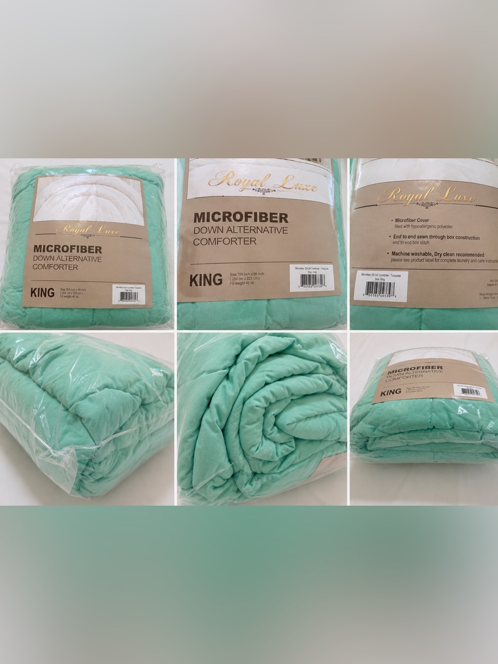🆕 Royal Luxe Turquoise King Microfiber Down Alternative Comforter 104” x 88”
